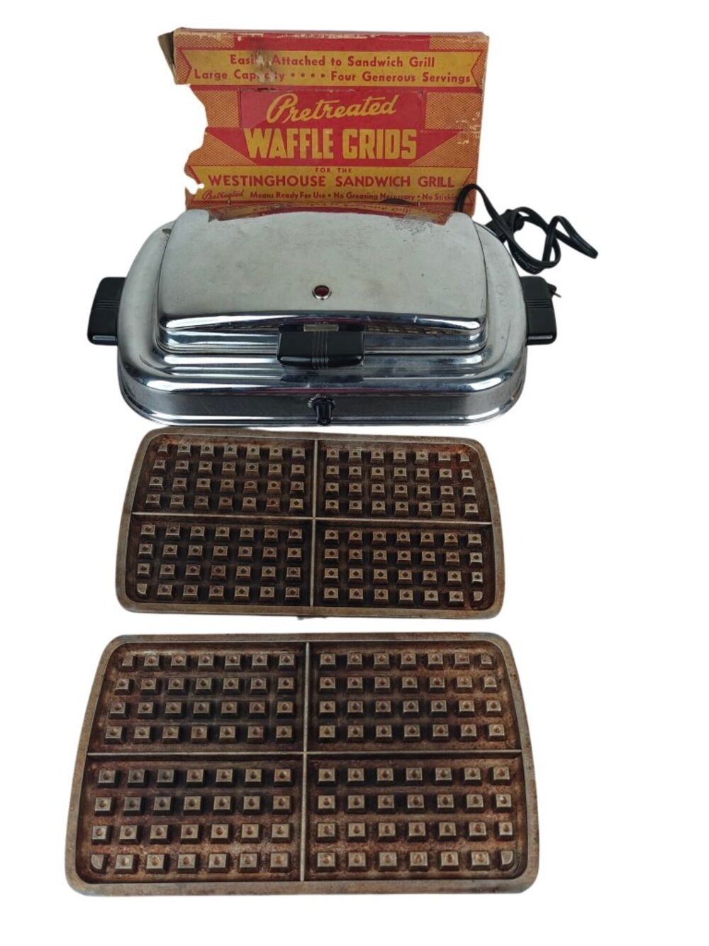 Vintage Westinghouse Chrome Sandwich Grill With Pretreated Waffle Grids '50s USA